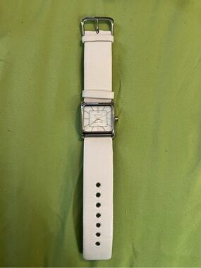 Ecclissi Square Mother of Pearl White Leather Strap Watch - New Battery